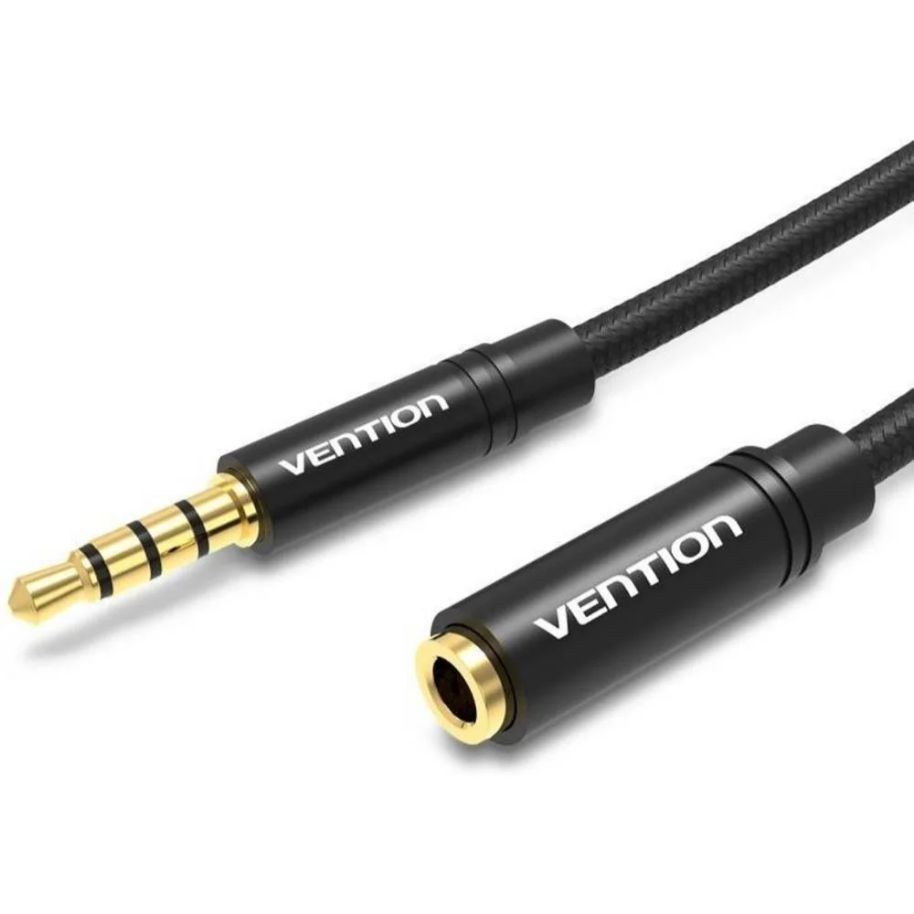 Φωτογραφία προϊόντος: VENTION Cotton Braided 3.5mm Audio Extension Cable 1M Black Metal Type (BHBBF) (VENBHBBF)