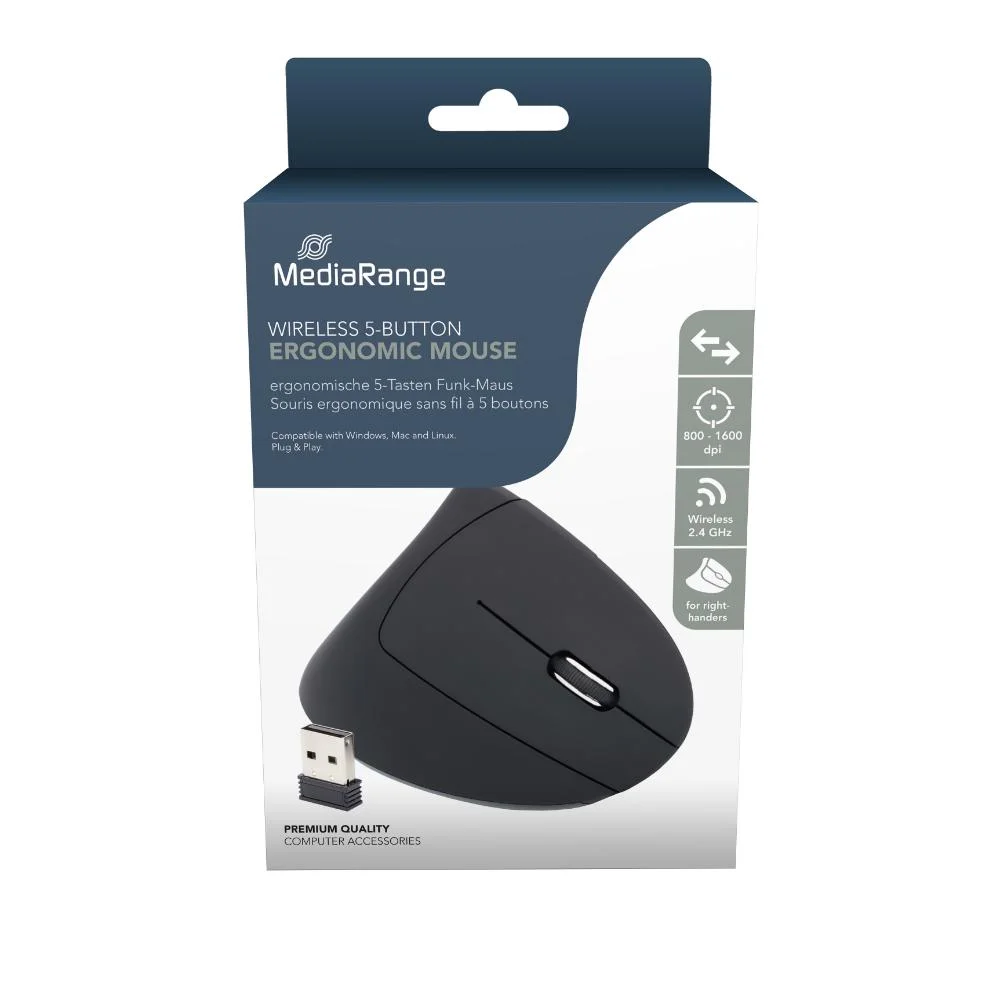 Φωτογραφία προϊόντος: MediaRange Ergonomic 6-button wireless optical mouse for right-handers (Black, Wireless) (MROS232)