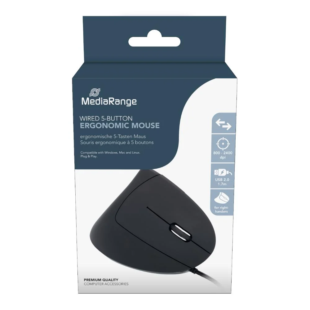 Φωτογραφία προϊόντος: MediaRange Corded ergonomic 6-button optical mouse for right-handers (Black, Wired) (MROS230)