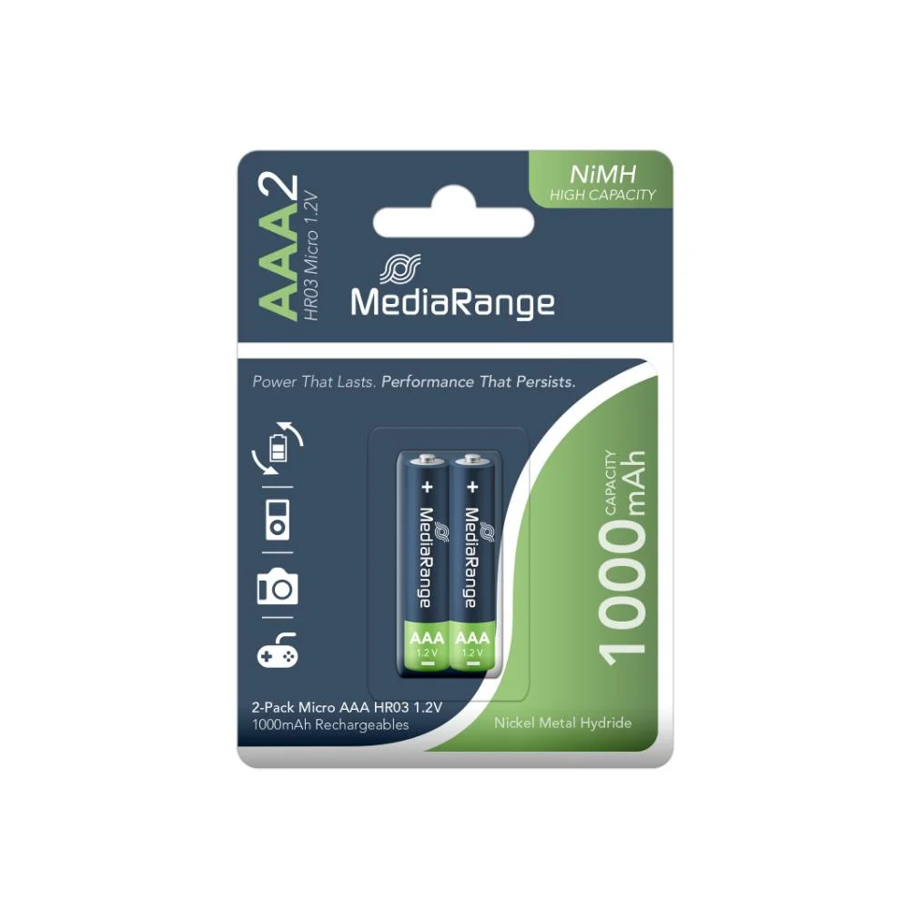 Φωτογραφία προϊόντος: MediaRange High Capacity Rechargeable NiMH Accus Micro AAA|HR03|1.2V Pack 2 (MRBAT122)