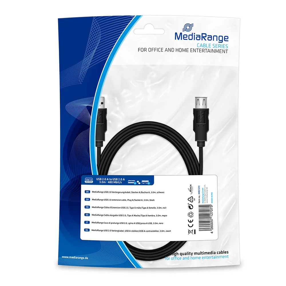 Φωτογραφία προϊόντος: Καλώδιο MediaRange USB 2.0 Extension AM/AF 3.0M Black (MRCS111)