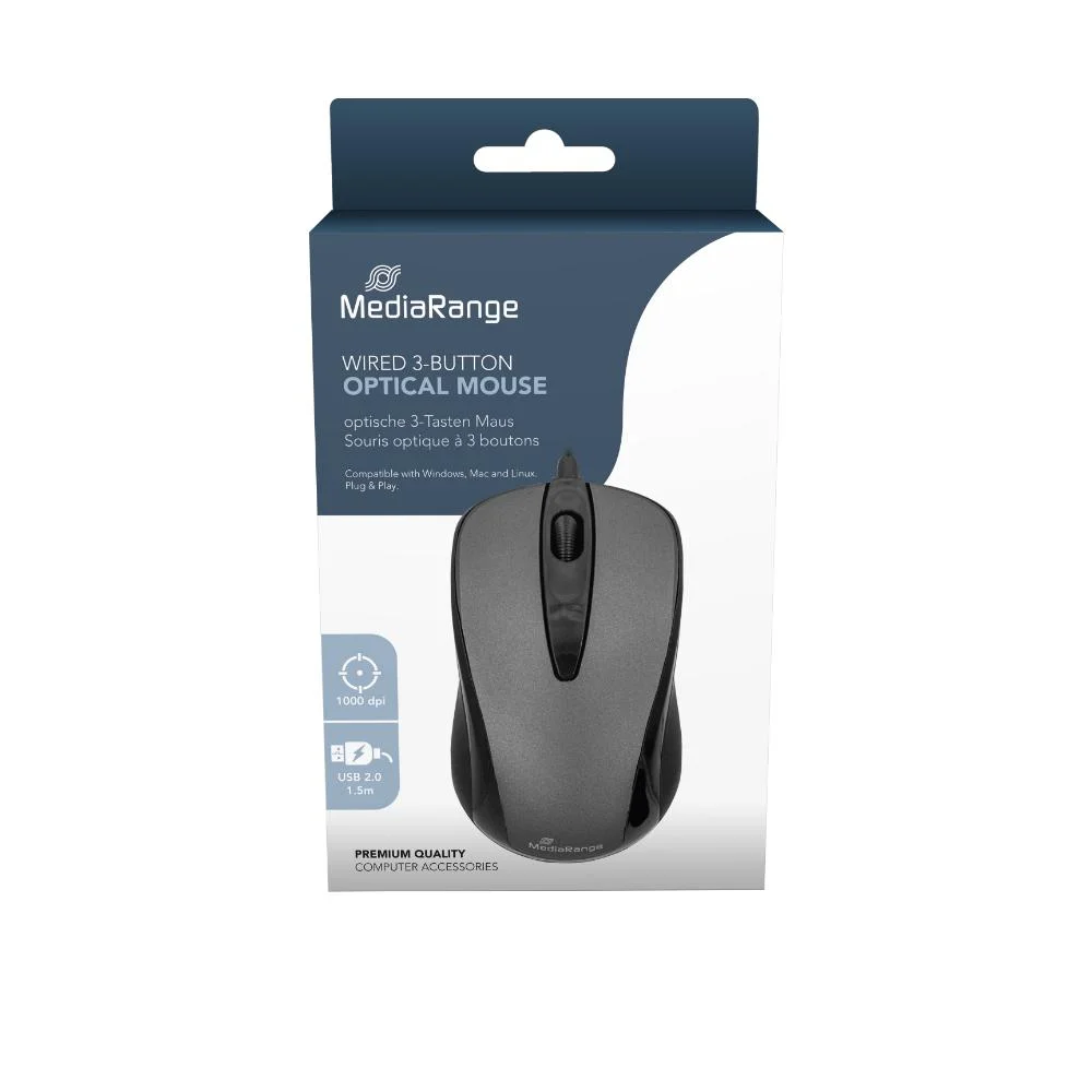 Φωτογραφία προϊόντος: MediaRange Optical Mouse (Black/Grey, Wired) (MROS201)