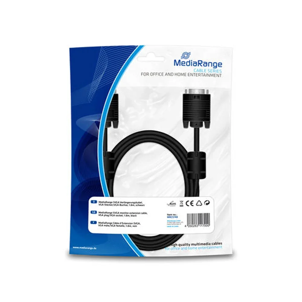 Φωτογραφία προϊόντος: Καλώδιο MediaRange SVGA Monitor VGA plug/VGA socket 1.8M Black (MRCS148)