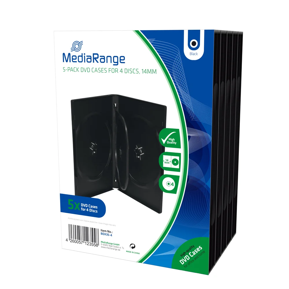 Φωτογραφία προϊόντος: MediaRange DVD Case for 4 discs 14mm Black Pack 5 (MRBOX35-4)