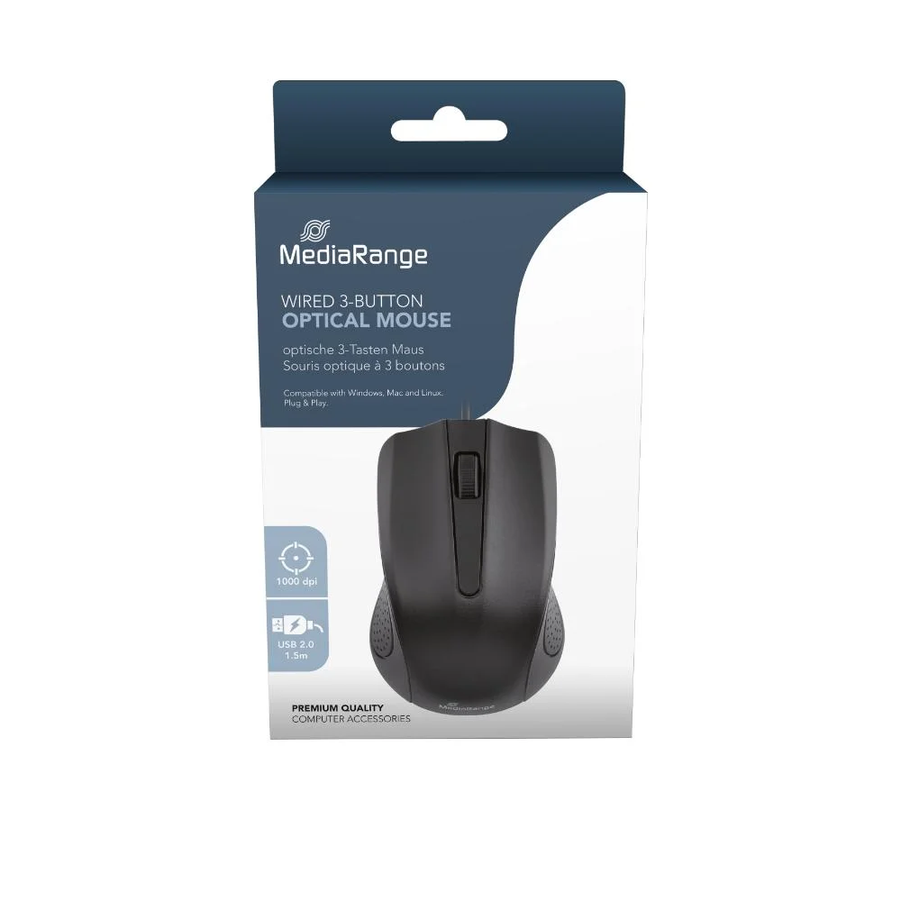 Φωτογραφία προϊόντος: MediaRange Optical Mouse Corded 3-Button (Black, Wired) (MROS210)
