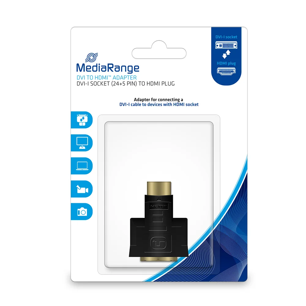 Φωτογραφία προϊόντος: MediaRange DVI to HDMI adapter, gold-plated, DVI-I socket (24+5 Pin)/HDMI plug, black (MRCS171)