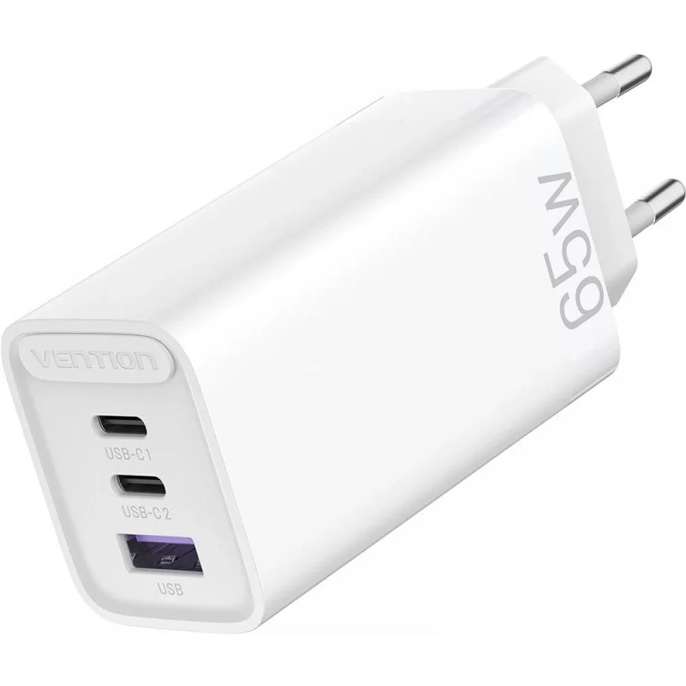 Φωτογραφία προϊόντος: VENTION 3-Port USB (C+C+A) GaN Charger (65W/30W/30W) EU-Plug White (FEDW0-EU) (VENFEDW0-EU)