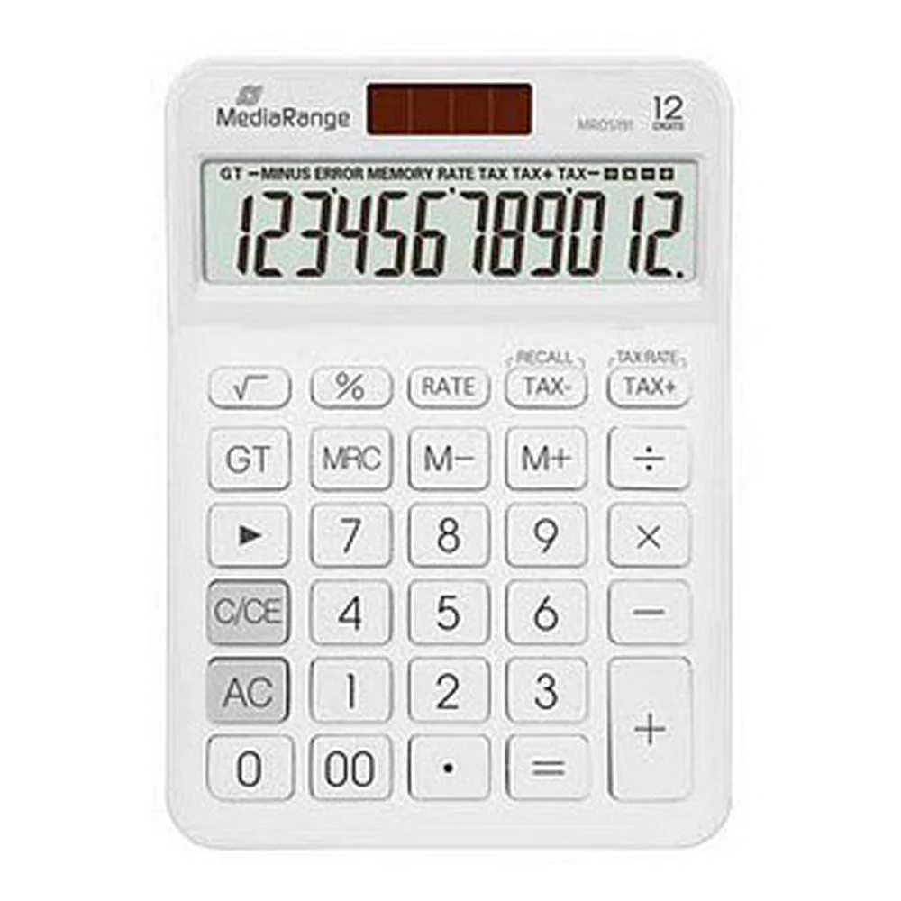 Φωτογραφία προϊόντος: MediaRange Calculator with tax function, 12-digit LCD, solar and battery powered, white (MROS191)