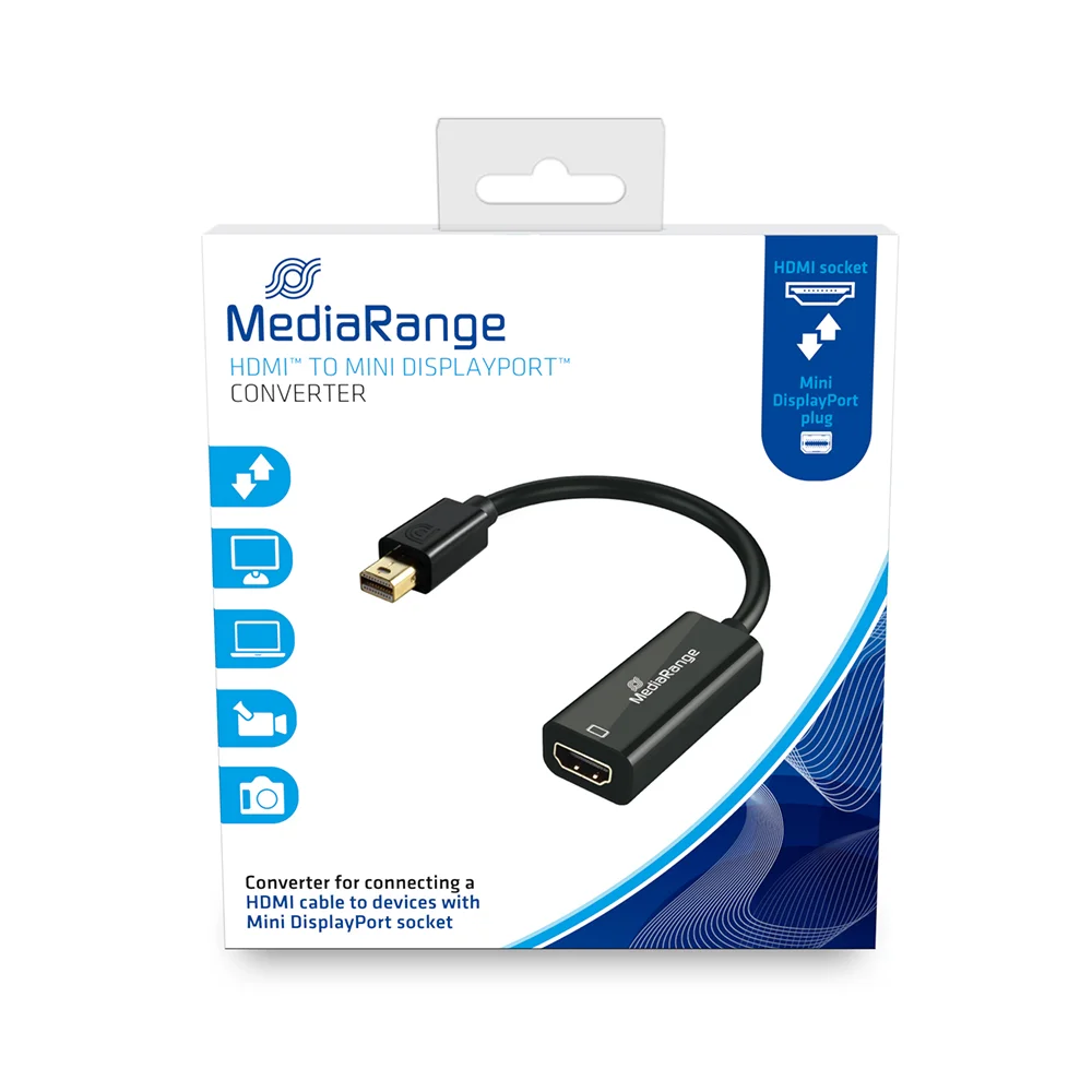 Φωτογραφία προϊόντος: Καλώδιο MediaRange HDMI High Speed to Mini DisplayPort converter, gold-plated, HDMI socket/Mini DP plug, 10 Gbit/s data transfer rate, 15cm, black (MRCS176)