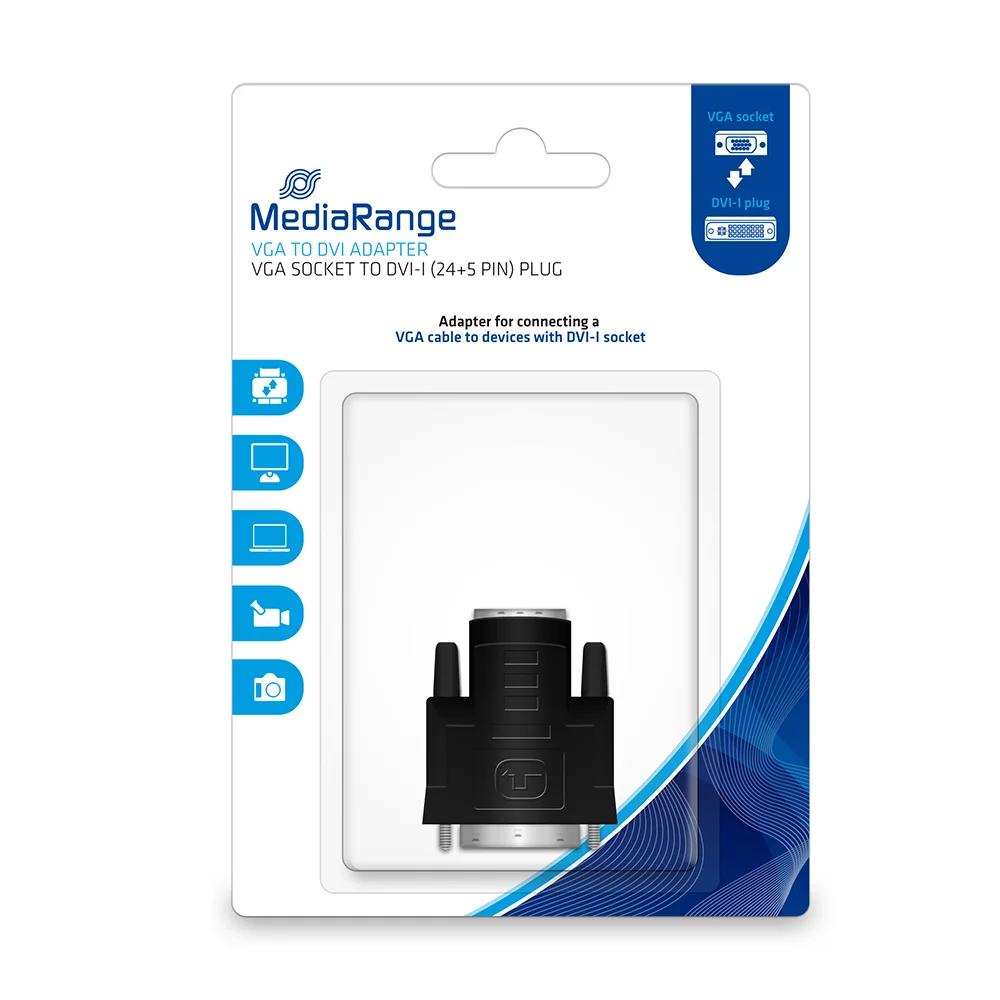 Φωτογραφία προϊόντος: MediaRange VGA to DVI adapter, gold-plated, VGA socket/DVI-I plug (24+5 Pin), black (MRCS172)