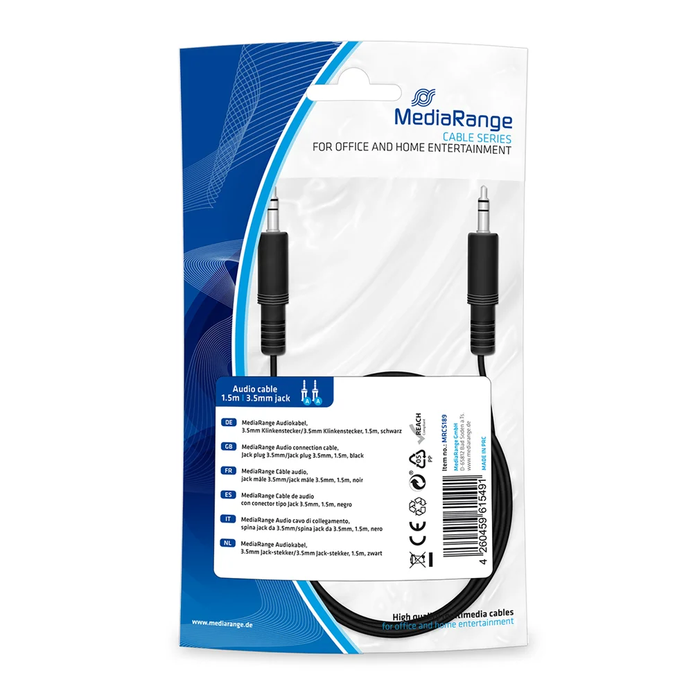 Φωτογραφία προϊόντος: Καλώδιο MediaRange Audio connection, Jack plug 3.5mm/Jack plug 3.5mm, 1.5m, black (MRCS189)