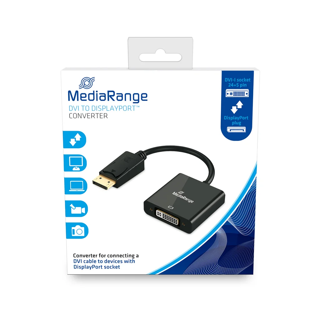 Φωτογραφία προϊόντος: Καλώδιο MediaRange DVI to DisplayPort converter, gold-plated, DVI-I socket (24+5 Pin)/DP plug, 15cm, black (MRCS174)