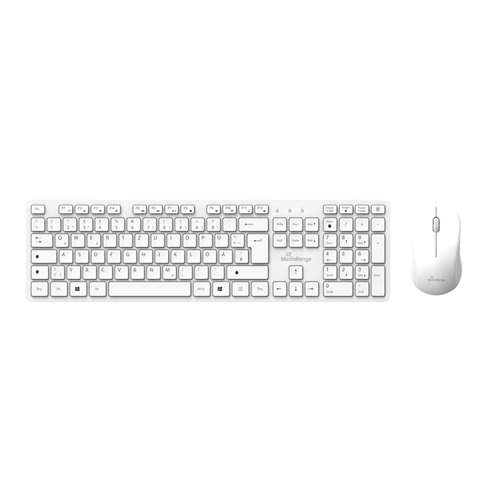 Φωτογραφία προϊόντος: MediaRange Wireless Keyboard and Mouse Set, QWERTY (GR), Function Keys, 3-Button Mouse,1.200 dpi, Symmetrical, Dongle, White (MROS278-GR)