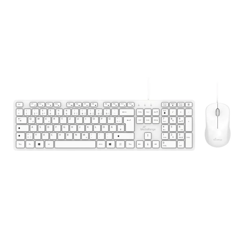 Φωτογραφία προϊόντος: MediaRange Wired Keyboard and Mouse Set, QWERTY (GR), Function Keys, 3-Button Mouse,1.200 dpi, Symmetrical, 1.5m Cable, White (MROS276-GR)