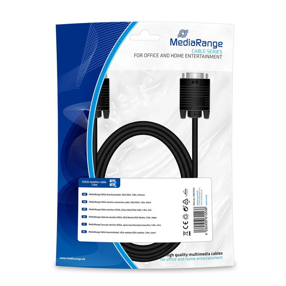 Φωτογραφία προϊόντος: Καλώδιο MediaRange SVGA monitor connection cable, VGA/VGA, 1.8m., Black (MRCS105)