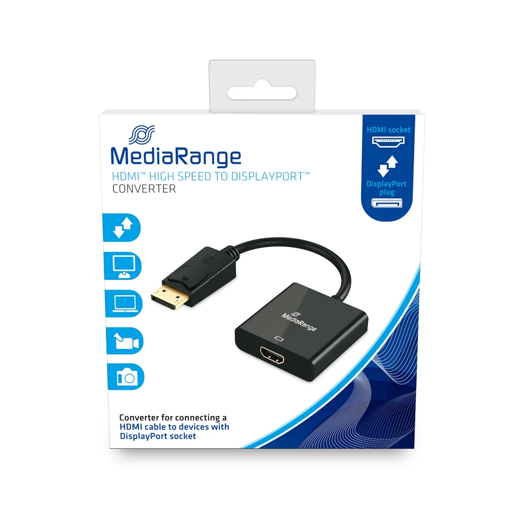 Φωτογραφία προϊόντος: Καλώδιο MediaRange HDMI High Speed to DisplayPort converter, gold-plated, HDMI socket/DP plug, 18 Gbit/s data transfer rate, 20cm, black (MRCS177)