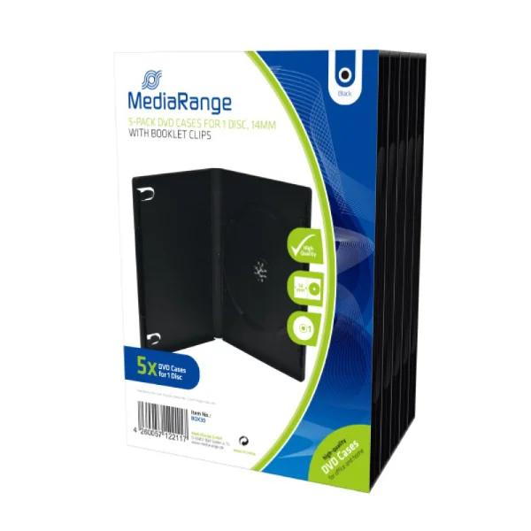 Φωτογραφία προϊόντος: MediaRange DVD Case for 1 Disc 14mm Black (5 Pack) (MRBOX30)