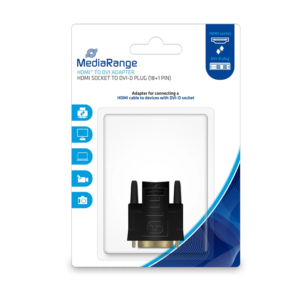 Φωτογραφία προϊόντος: MediaRange HDMI to DVI adapter, gold-plated, HDMI socket/DVI-D plug (18+1 Pin), black (MRCS170)