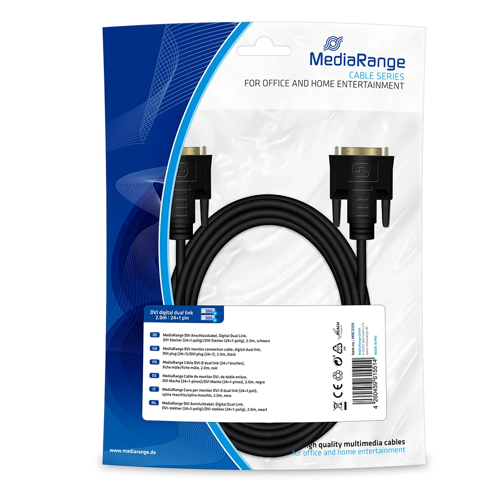 Φωτογραφία προϊόντος: Καλώδιο MediaRange DVI monitor connection, digital dual link, DVI plug (24+1)/DVI plug (24+1), 2.0m, black (MRCS129)