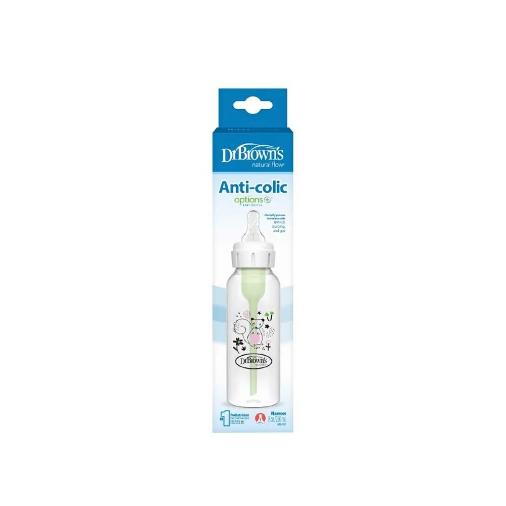 Φωτογραφία προϊόντος: DR. BROWN'S Options Anti-Colic Bottle - Πλαστικό Μπιμπερό με Στενό Λαιμό & Θηλή Σιλικόνης 0m+ με Σχέδιο Σκίουρο (250ml)