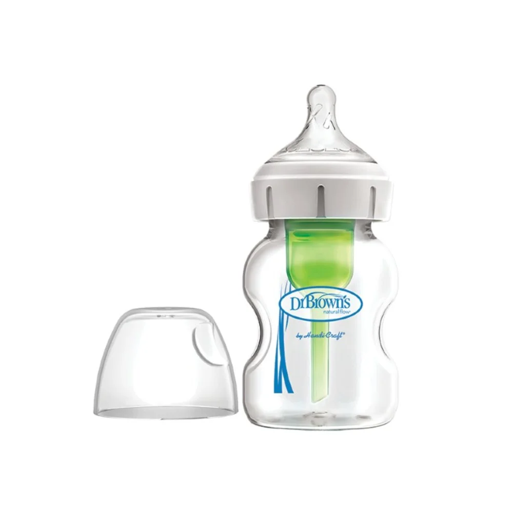 Φωτογραφία προϊόντος: DR. BROWN'S Options Anti-Colic Bottle - Γυάλινο Μπιμπερό με Φαρδύ Λαιμό & Θηλή Σιλικόνης 0m+ (150ml)