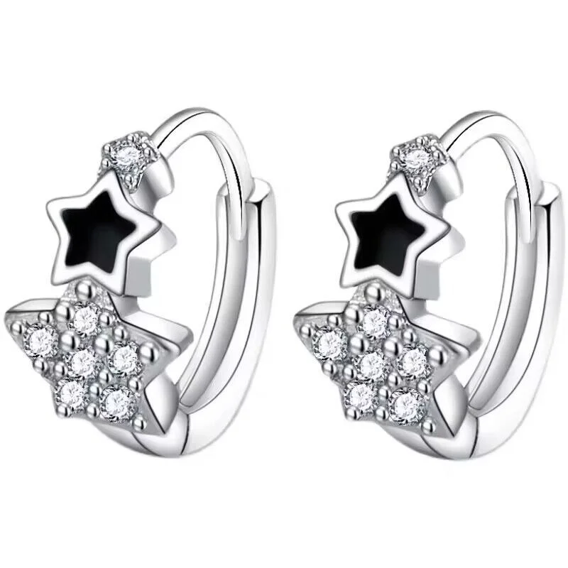 Φωτογραφία προϊόντος: Peach Jewelry Σκουλαρίκια Ασημι 925 Kρικοι Αστερακι Μαυρο