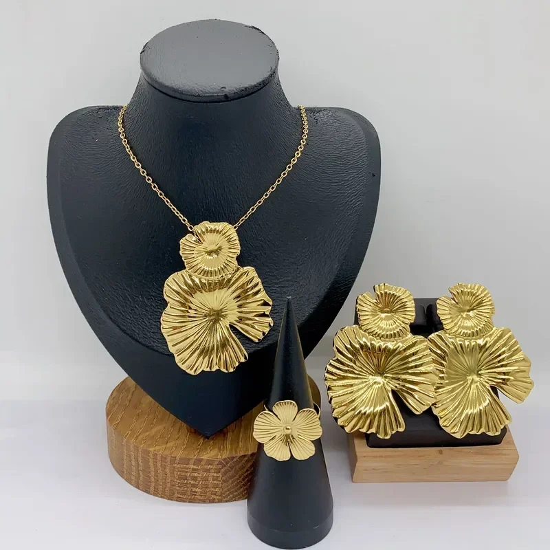 Φωτογραφία προϊόντος: Peach Jewelry Σετ Κοσμημάτων Μοντέρνα Γραμμή Γεωμετρικό Λουλούδι Από Ανοξείδωτο Ατσάλι 304