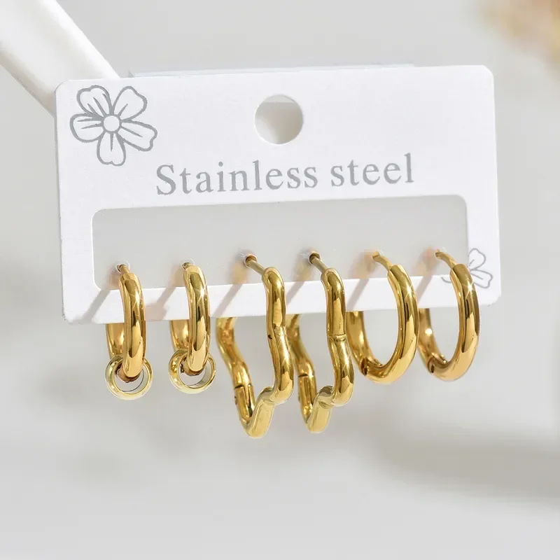 Φωτογραφία προϊόντος: Peach Jewelry Σκουλαρίκια Σετ 3 τεμ Αστέρια Κρίκοι Χρυσό Από Ανοξείδωτο Ατσάλι 316