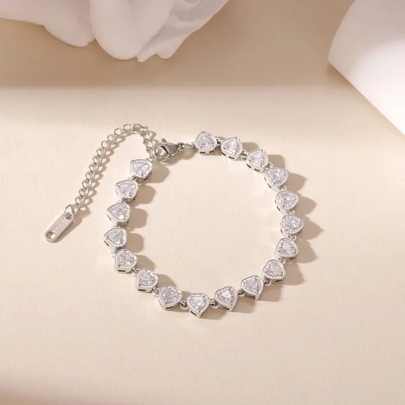 Φωτογραφία προϊόντος: Peach Jewelry Βραχιόλι Καρδίες με Ζιργκόν Ατσάλι 316 Ροδιομενο