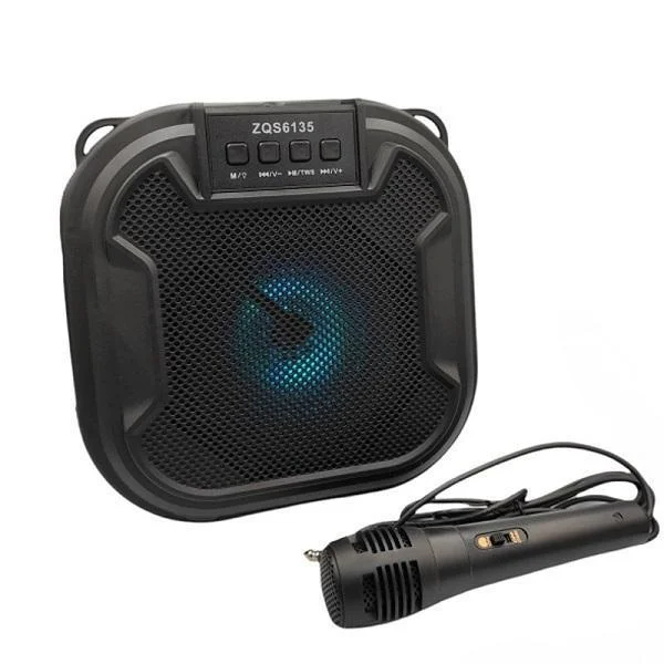 Φωτογραφία προϊόντος: OEM Φορητό Ηχείο Bluetooth 12W με ενσύρματο μικρόφωνο και λειτουργία καραόκε Μαύρο ZQS-6135