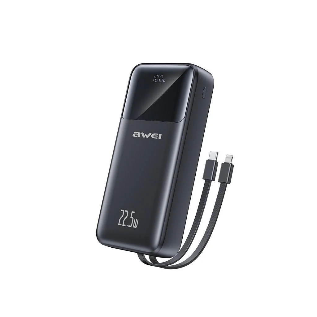 Φωτογραφία προϊόντος: Awei P107K Power Bank 20000mAh με 2 Θύρες USB-A και Θύρα USB-C Μαύρο