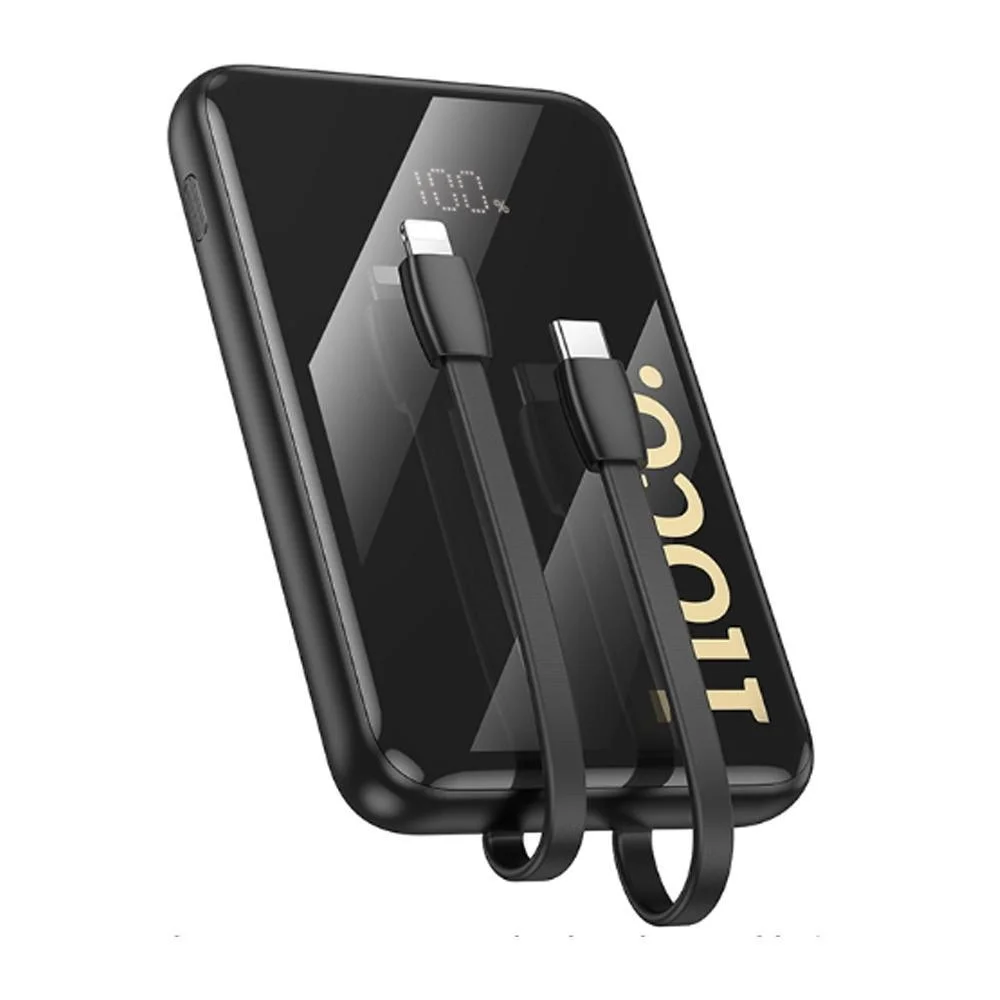 Φωτογραφία προϊόντος: Hoco Power Bank 10000mAh με 2 Eνσωματωμένα Καλώδια Φόρτισης και Θύρες USB-A, USB-C Μαύρο Q37