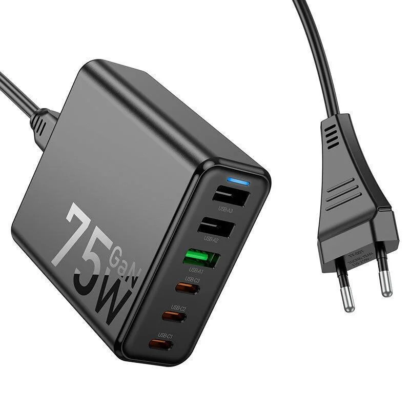 Φωτογραφία προϊόντος: Hoco Φορτιστής με Θύρες USB-Α, USB-C 75W Μαύρος C133A