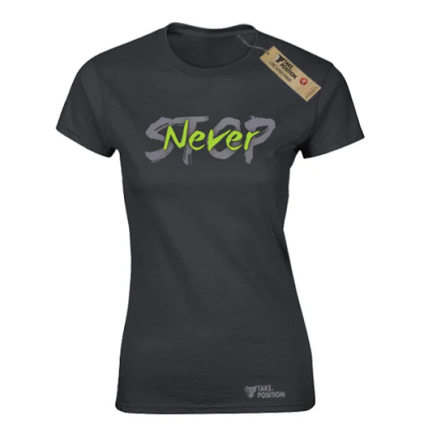Φωτογραφία προϊόντος: Αθλητικό γυναικείo t-shirt Takeposition Never Stop μαύρο, 504-5510-02