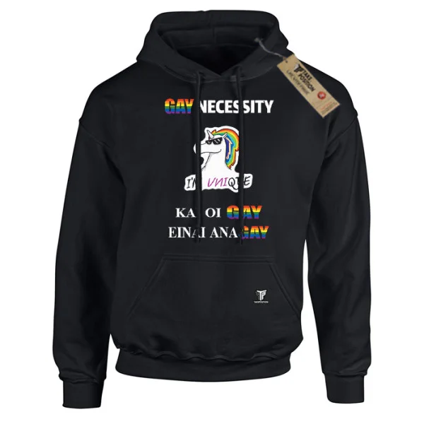 Φωτογραφία προϊόντος: Unisex Φούτερ με Κουκούλα Gay Necessity Μαύρο – Takeposition Pride Edition