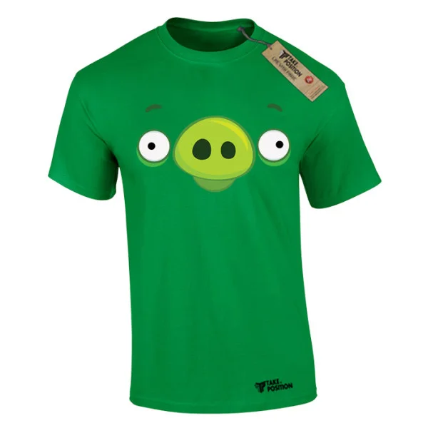 Φωτογραφία προϊόντος: Ανδρικό μπλουζάκι t-shirt βαμβακερό Takeposition King Pig Angry bird, Πράσινο, 320-1388-14