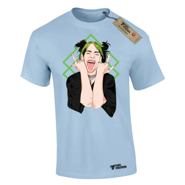 Φωτογραφία προϊόντος: Ανδρικό μπλουζάκι t-shirt βαμβακερό Takeposition Billie eilish σε Γαλάζιο, 320-7555b-03