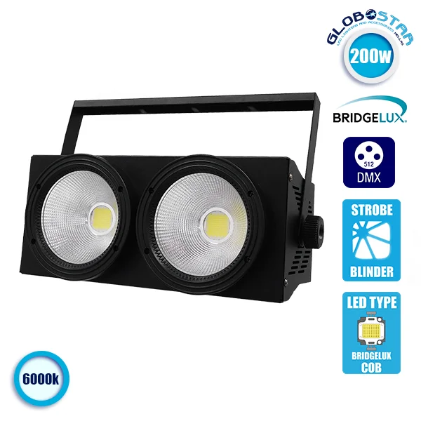 Φωτογραφία προϊόντος: GloboStar® Προβολέας LED COB DMX512 Strobe Blinder Matrix Light 200 Watt (2x100w) Ψυχρό Λευκό 6000k GloboStar 51162