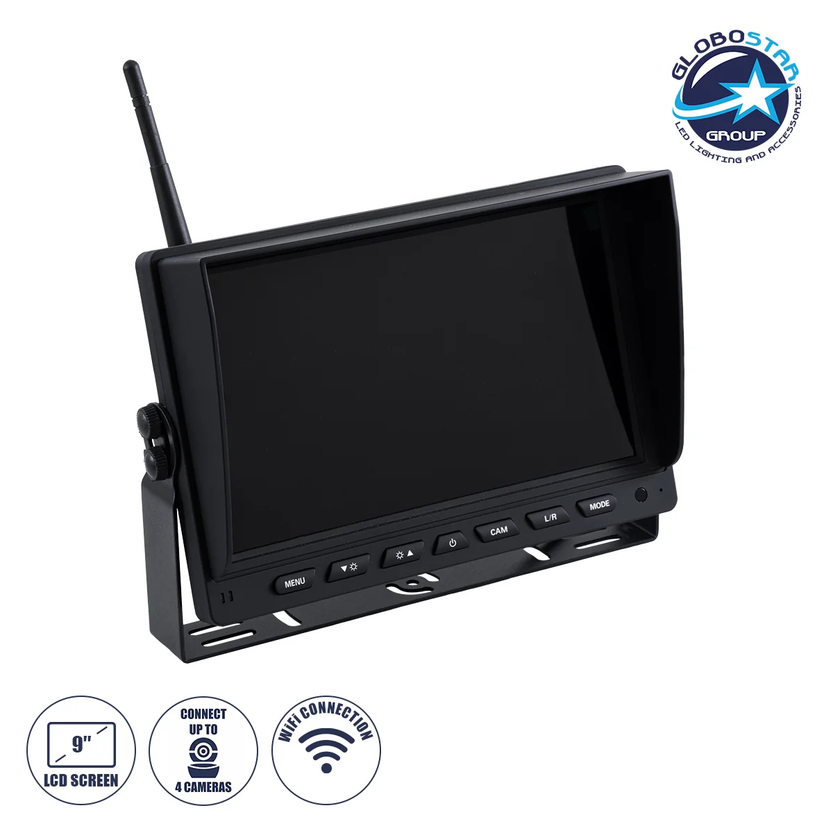 Φωτογραφία προϊόντος: GloboStar® 86069 Έγχρωμη Οθόνη 9" WiFi για Αυτοκινητο - Φορτηγό DC 12-24V - για Σύνδεση έως 4 WiFi Κάμερες 1080P HD Οπισθοπορείας - Μαύρο