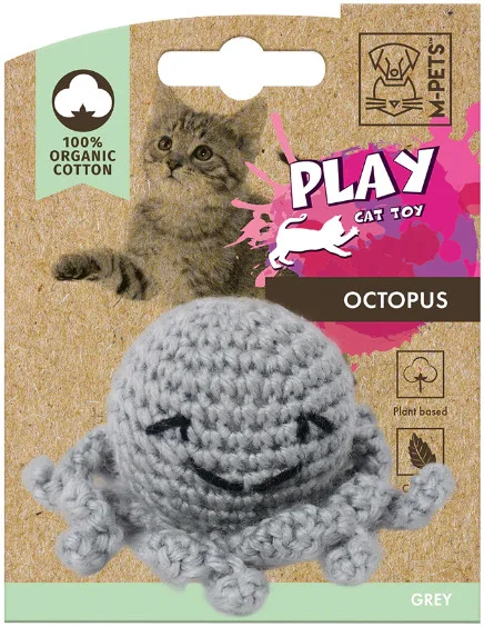 Φωτογραφία προϊόντος: M-pets Γκρι χταπόδι 100% βαμβακερό παιχνίδι γάτας με catnip 7,5x7,5x5,5cm M-pets (2055256)