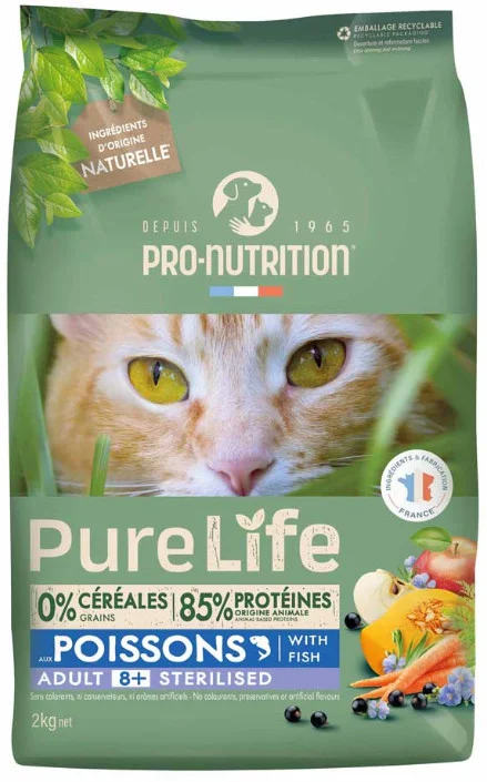 Φωτογραφία προϊόντος: Pro-nutrition pure life Πλήρης τροφή για στειρωμένες γάτες 8 ετών και άνω με ψάρια 2kg Pro-nutrition flatazor (20105306)