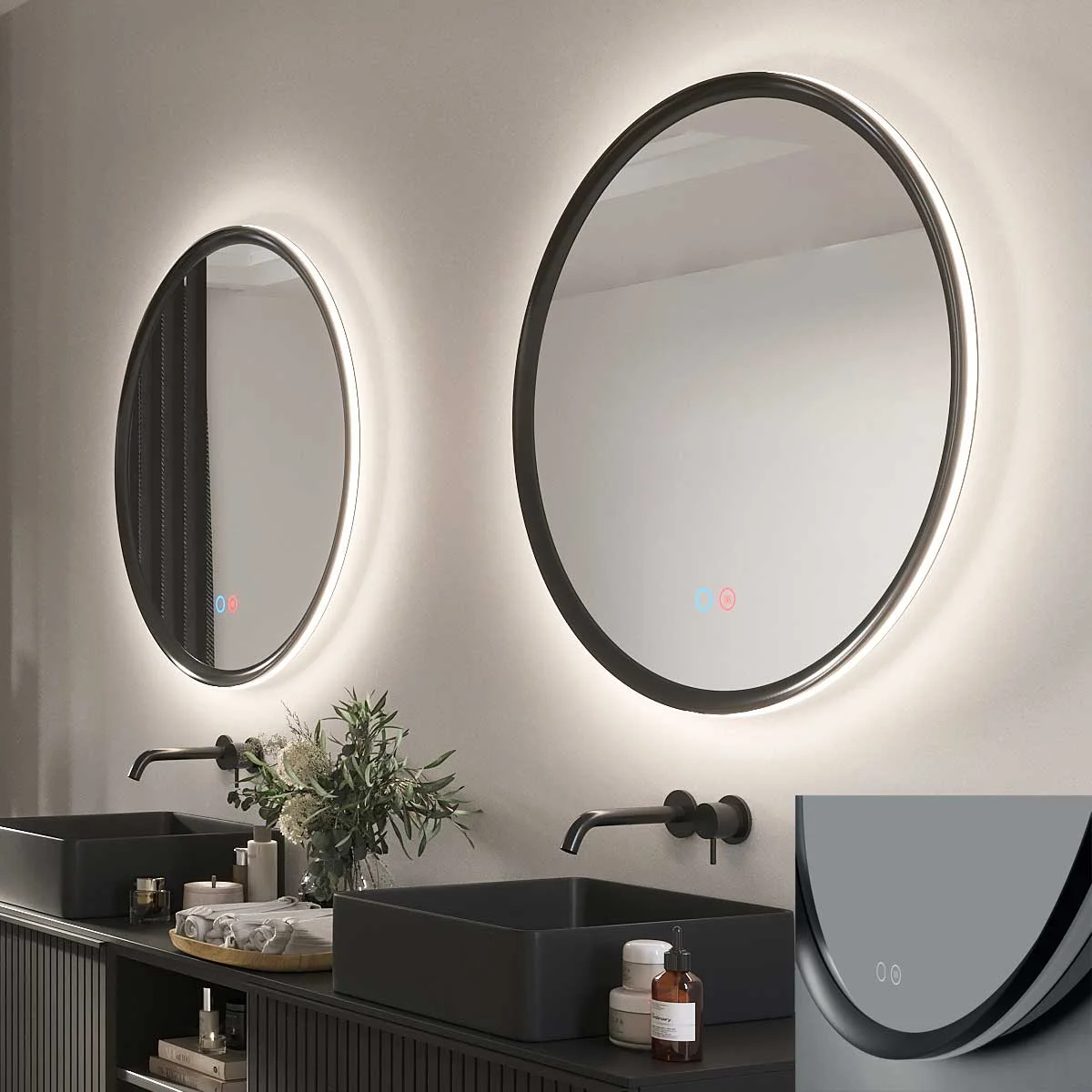 Φωτογραφία προϊόντος: Καθρέπτης led Imex Torino TORI037/80NG Ø80 χρώμα μαύρο ματ αντιθαμβωτικός
