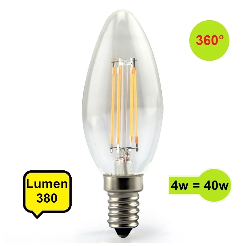 Φωτογραφία προϊόντος: RED POINT Λάμπα LED E14 Filament 4W 380 lum 360° Θερμό Φώς