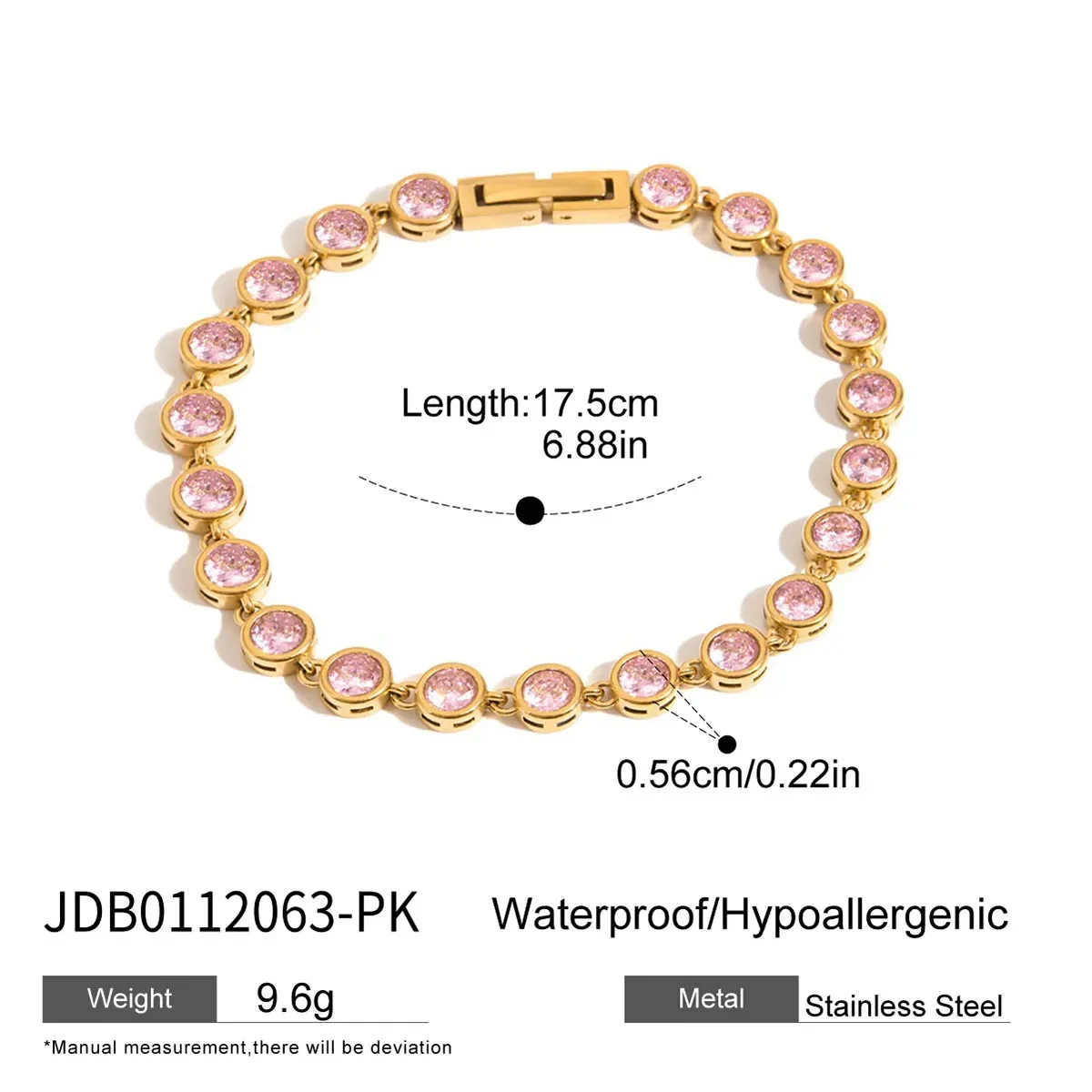 Φωτογραφία προϊόντος: Peach Jewelry Βραχιόλι Με Στρογγυλά Ροζ Κρύσταλλα Σειρά Ανοξείδωτο Ατσάλι 316 Επιχρυσωμένο