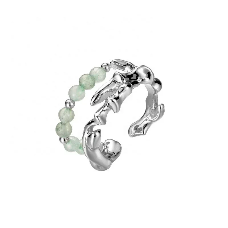 Φωτογραφία προϊόντος: Peach Jewelry Isabella Δαχτυλίδι Ασήμι 925 Περίτεχνο Ρόδιο Διπλό Με Λίθους Αβεντουρίνης