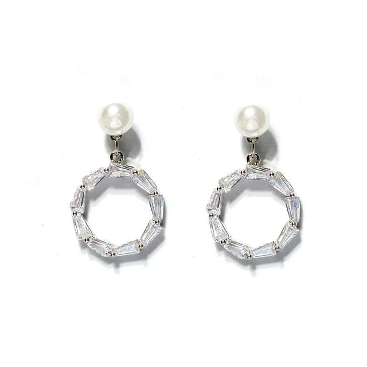 Φωτογραφία προϊόντος: Peach Jewelry Σκουλαρίκι Πέρλα Κρεμαστός Κύκλος Με Ζιρκόν Ασήμι 925 Επιχρυσωμένο Symbol