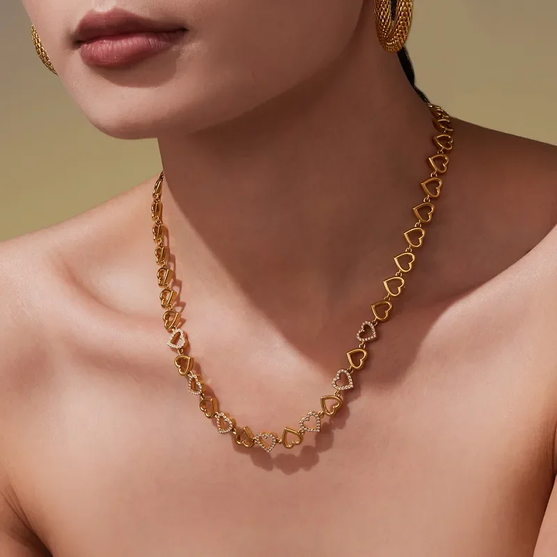 Φωτογραφία προϊόντος: Peach Jewelry Κολιέ Σειρά Από Καρδούλες Με Ζιρκόν Ανοξείδωτο Ατσάλι 316 Επιχρυσωμένο