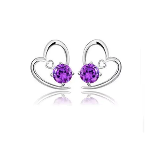 Φωτογραφία προϊόντος: Peach Jewelry Σκουλαρίκι Καρδιά Με Λιλά Ζιρκόν M Ασήμι 925 Symbol