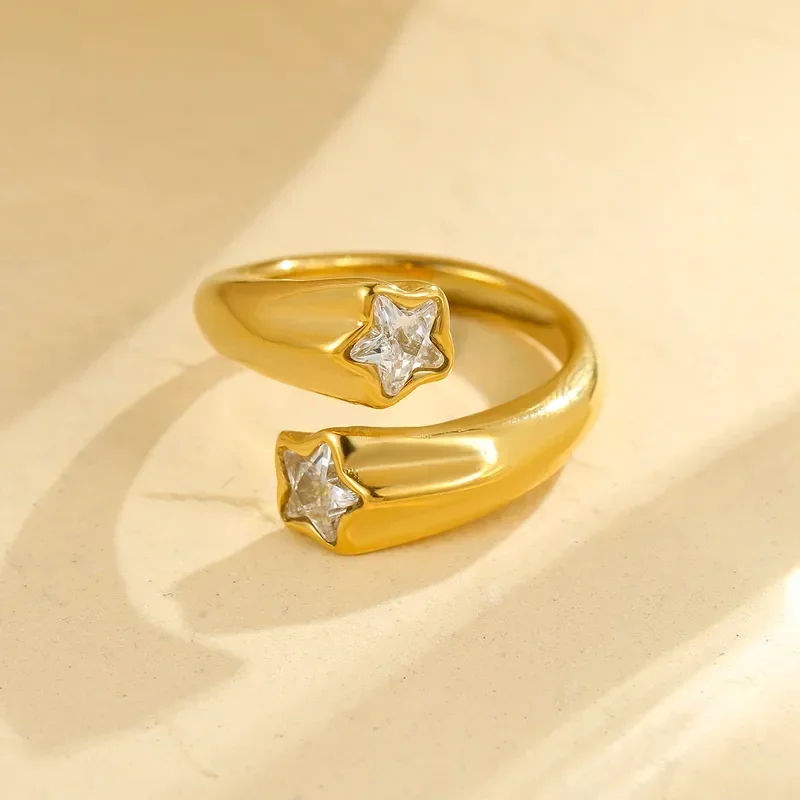 Φωτογραφία προϊόντος: Peach Jewelry Δαχτυλίδι Στυλ Κομψό Ενισχυμένο Αστέρια Χρυσό Από Ανοξείδωτο Ατσάλι 304 Ζιρκόνια ρυθμιζόμενο