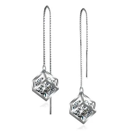 Φωτογραφία προϊόντος: Peach Jewelry Σκουλαρίκια Κρεμαστά Κύβος Με Λευκό Ζιρκόν Ασήμι 925 Symbol